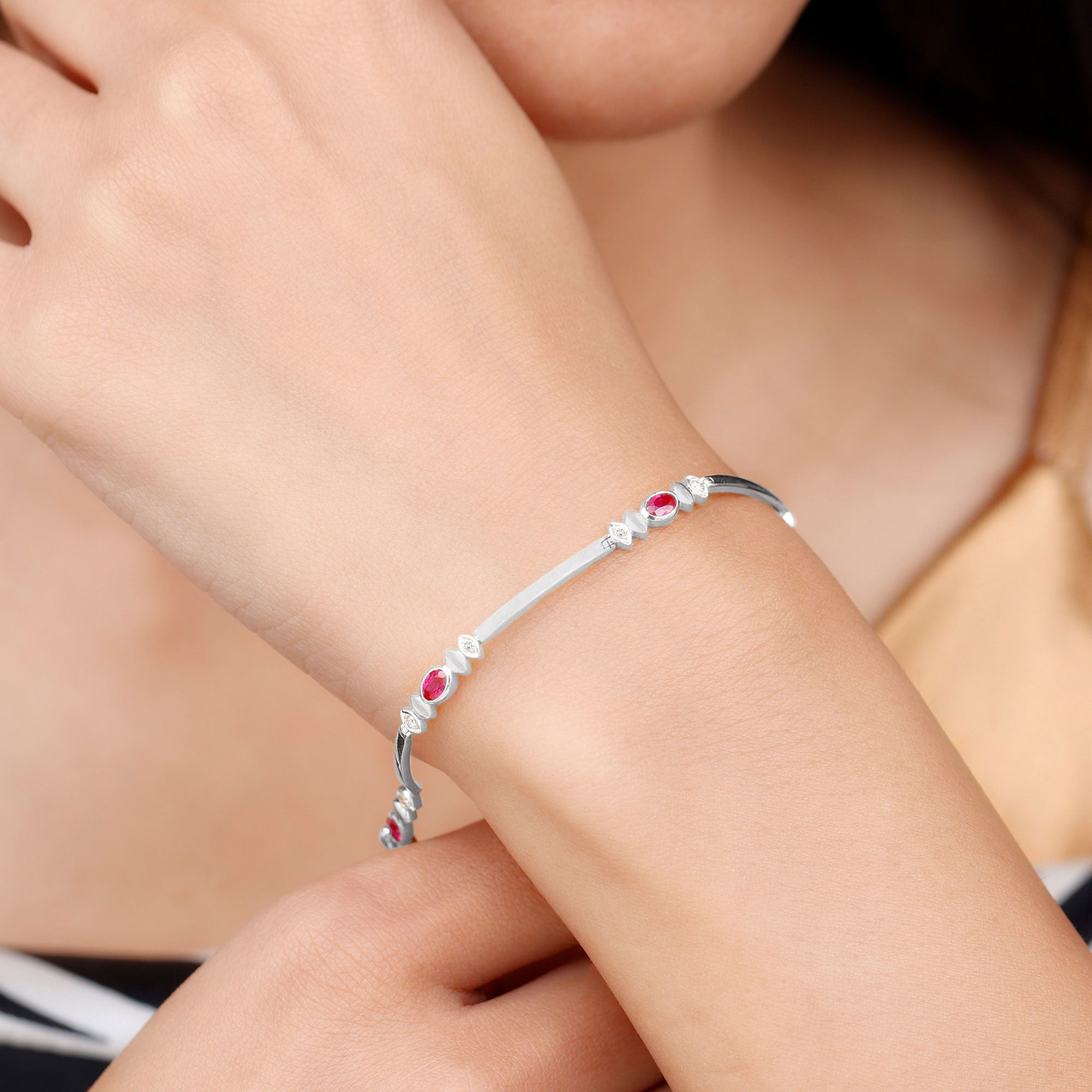 Oval Lab Grown Ruby Link Bracelet with Diamond