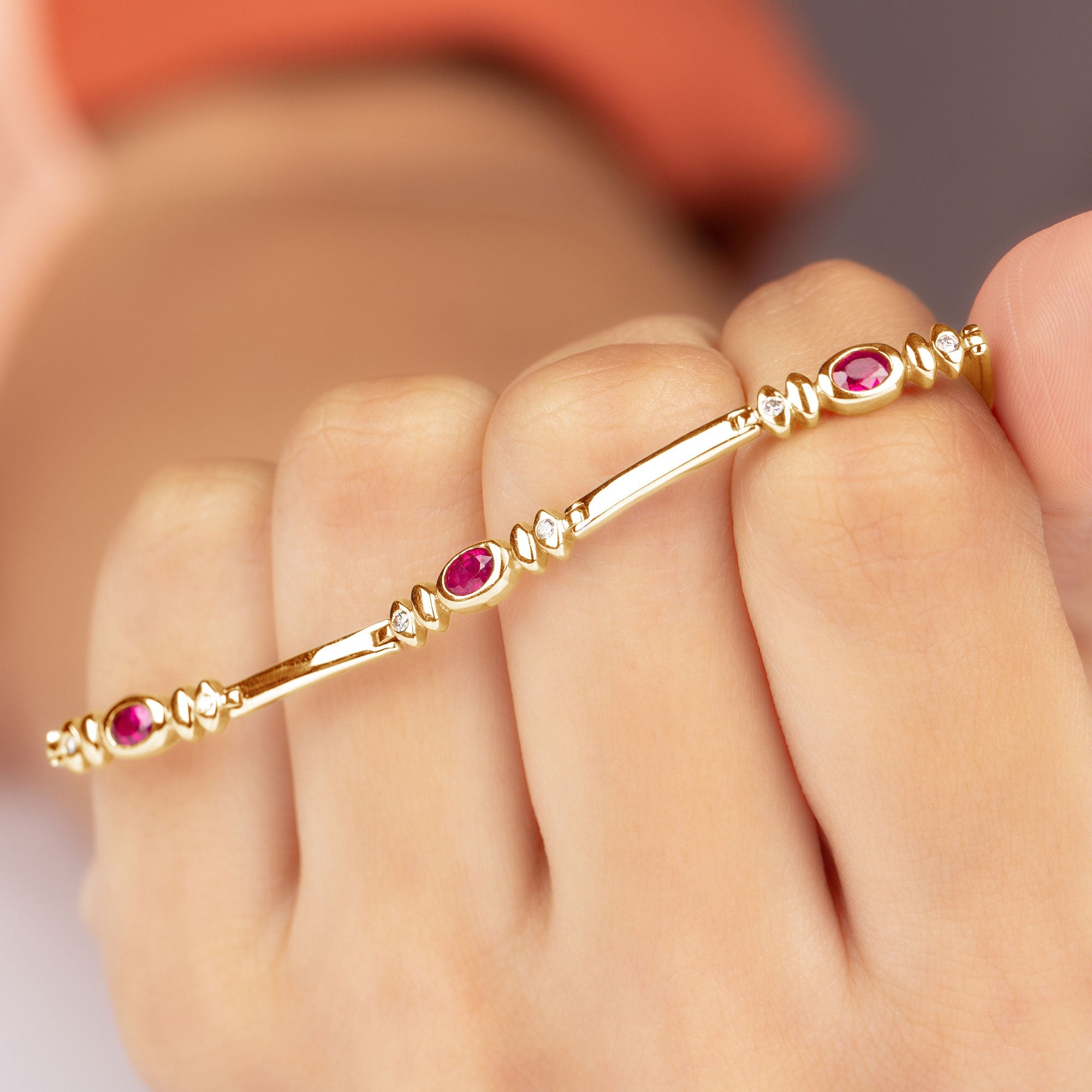 Oval Lab Grown Ruby Link Bracelet with Diamond