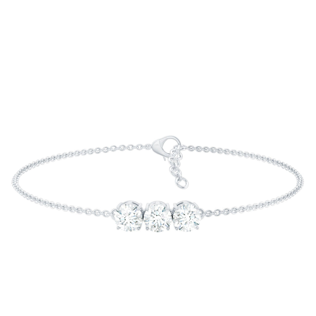 1.5 Carat Three Stone Moissanite Chain Bracelet