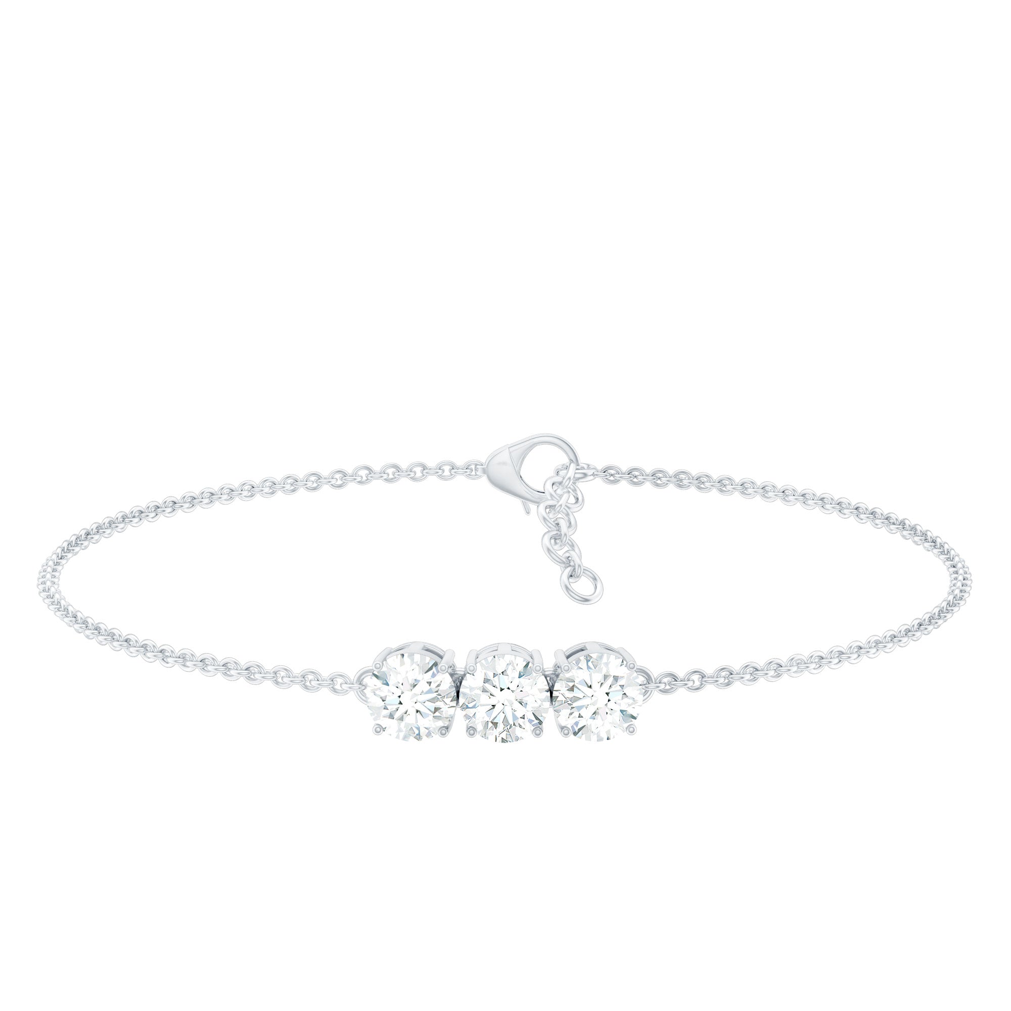 1.5 Carat Three Stone Moissanite Chain Bracelet
