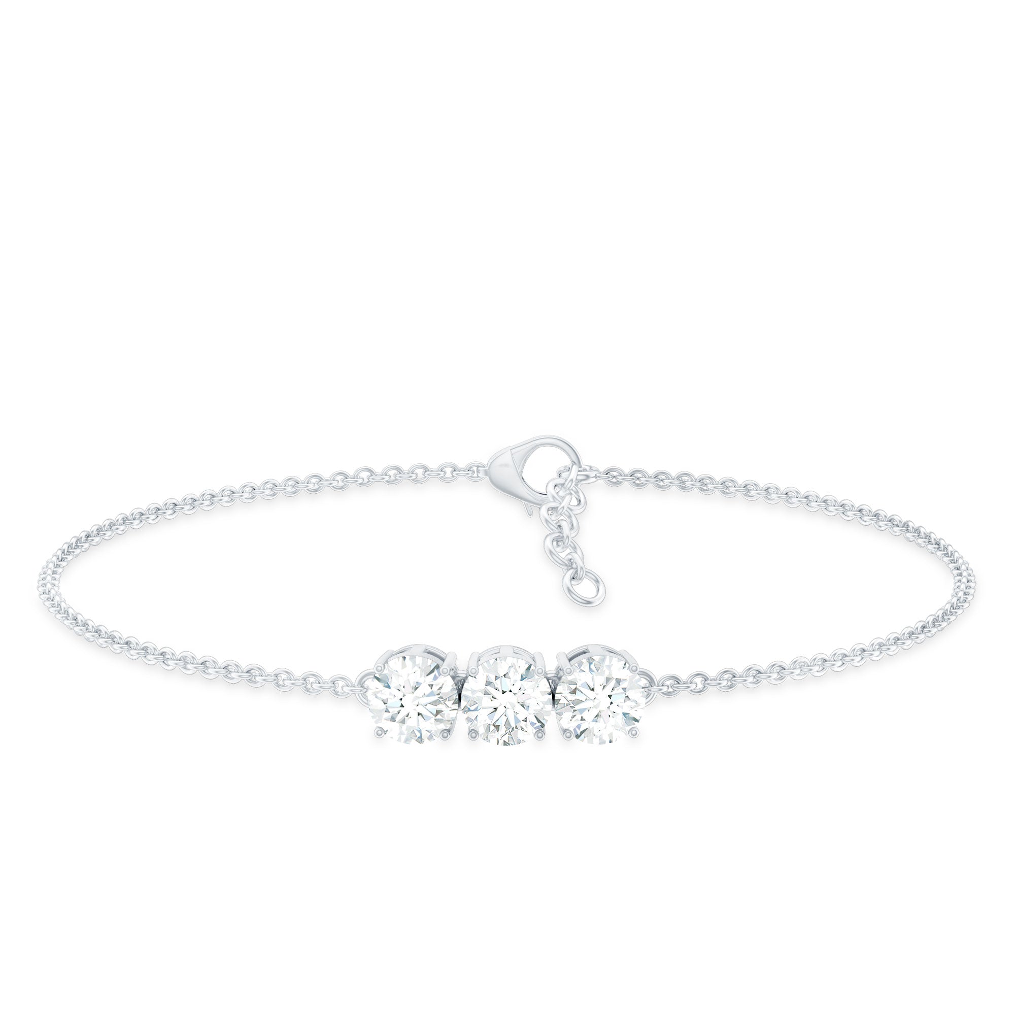 1.5 Carat Three Stone Moissanite Chain Bracelet