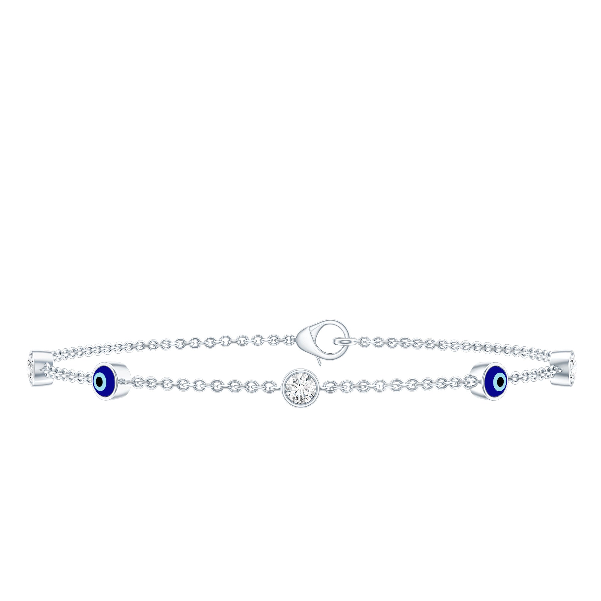 1.5 Carat Certified Moissanite and Evil Eye Station Chain Bracelet