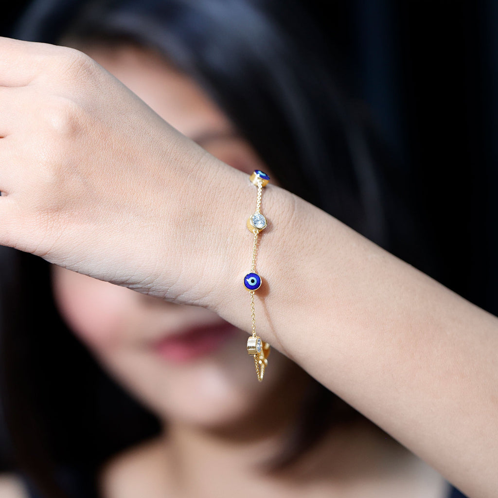 1.5 Carat Certified Moissanite and Evil Eye Station Chain Bracelet