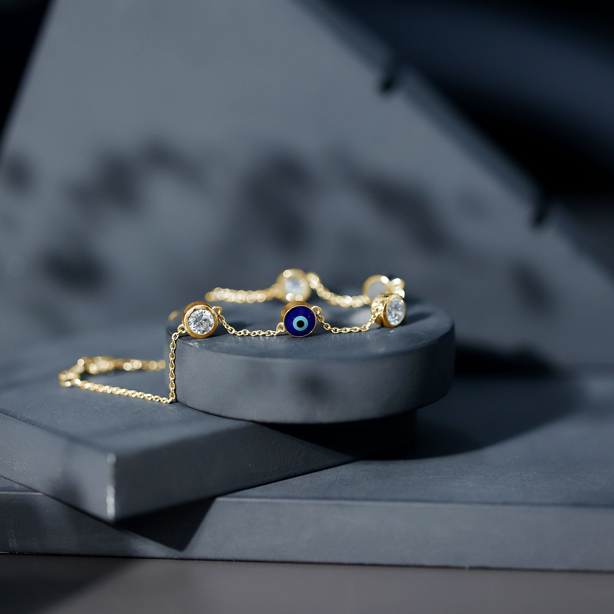 1.5 Carat Certified Moissanite and Evil Eye Station Chain Bracelet