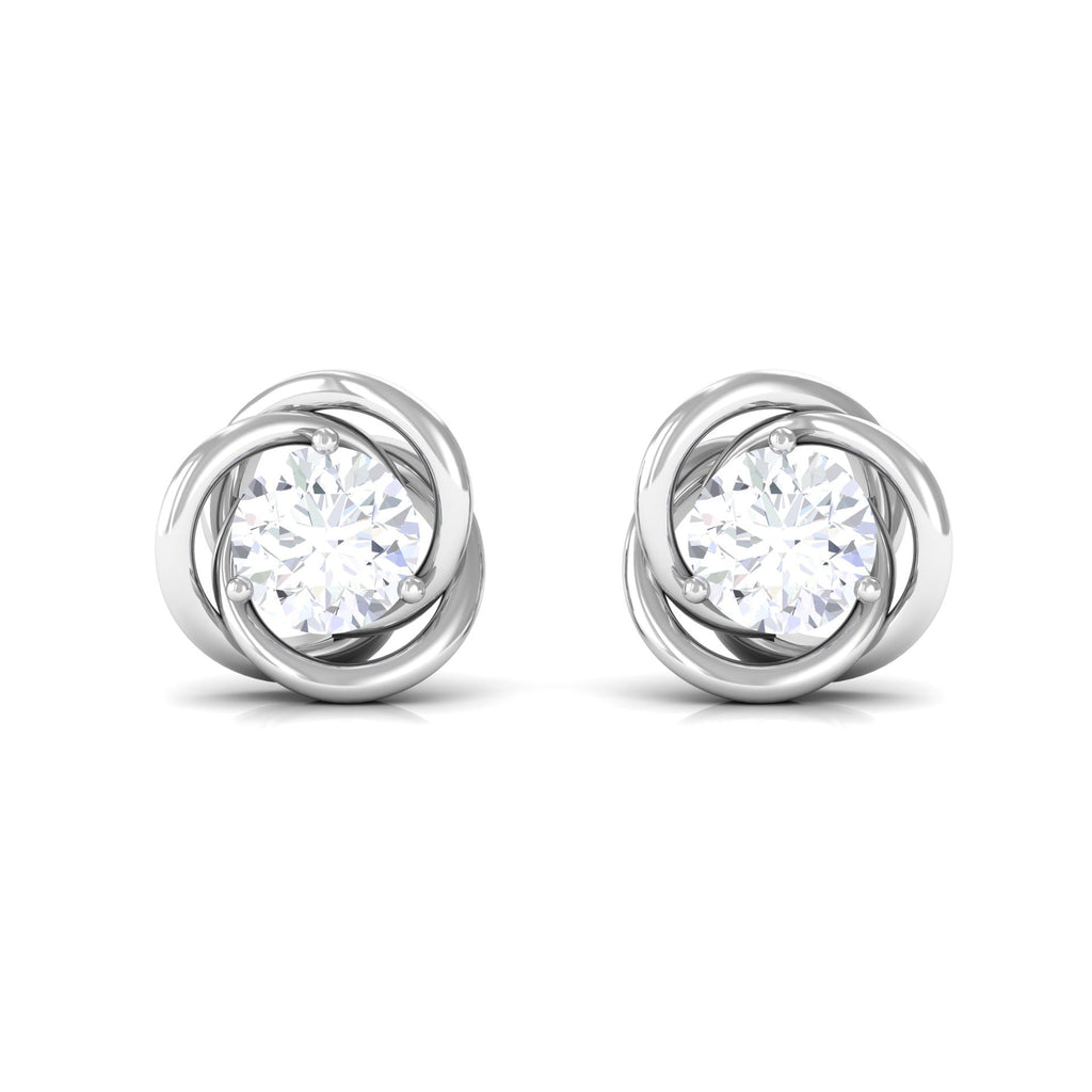 3/4 CT Zircon Solitaire Stud Earrings with Swirl Details