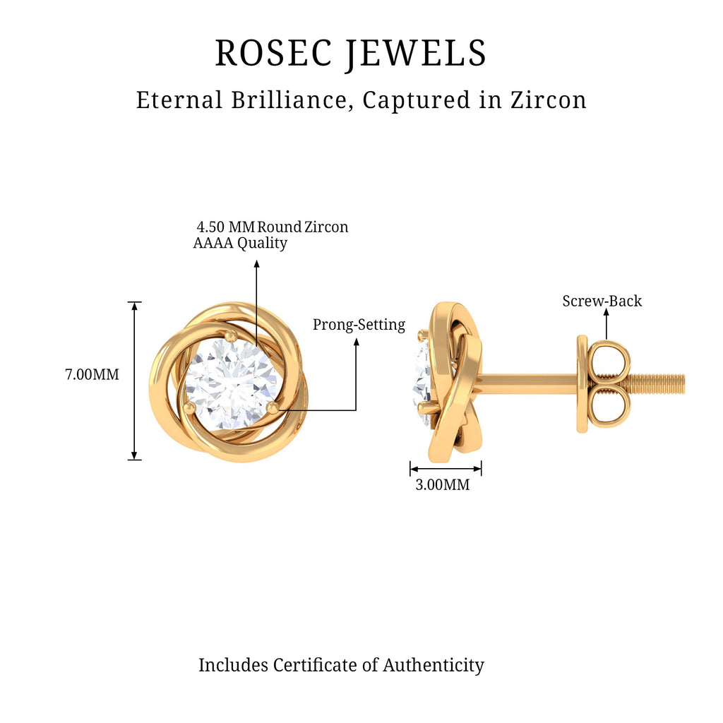 3/4 CT Zircon Solitaire Stud Earrings with Swirl Details