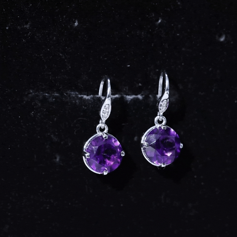 Natural 2.4 Carat Amethyst Solitaire Drop Earrings with Diamond