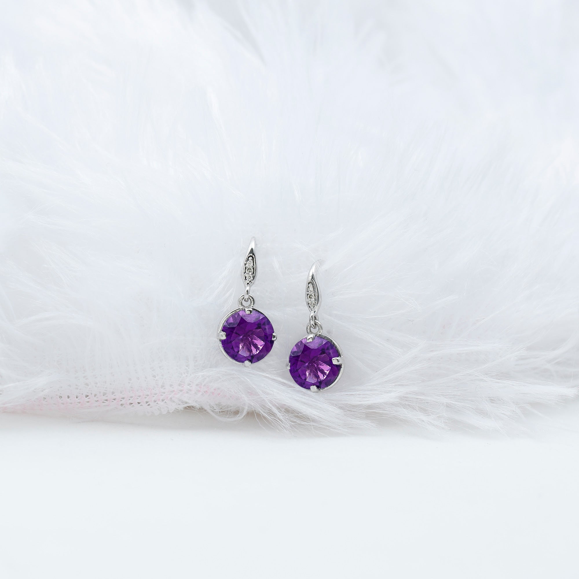 Natural 2.4 Carat Amethyst Solitaire Drop Earrings with Diamond