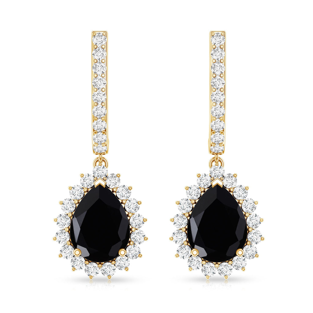 Natural 6X8mm Black Spinel Teardrop Earrings with Moissanite Halo