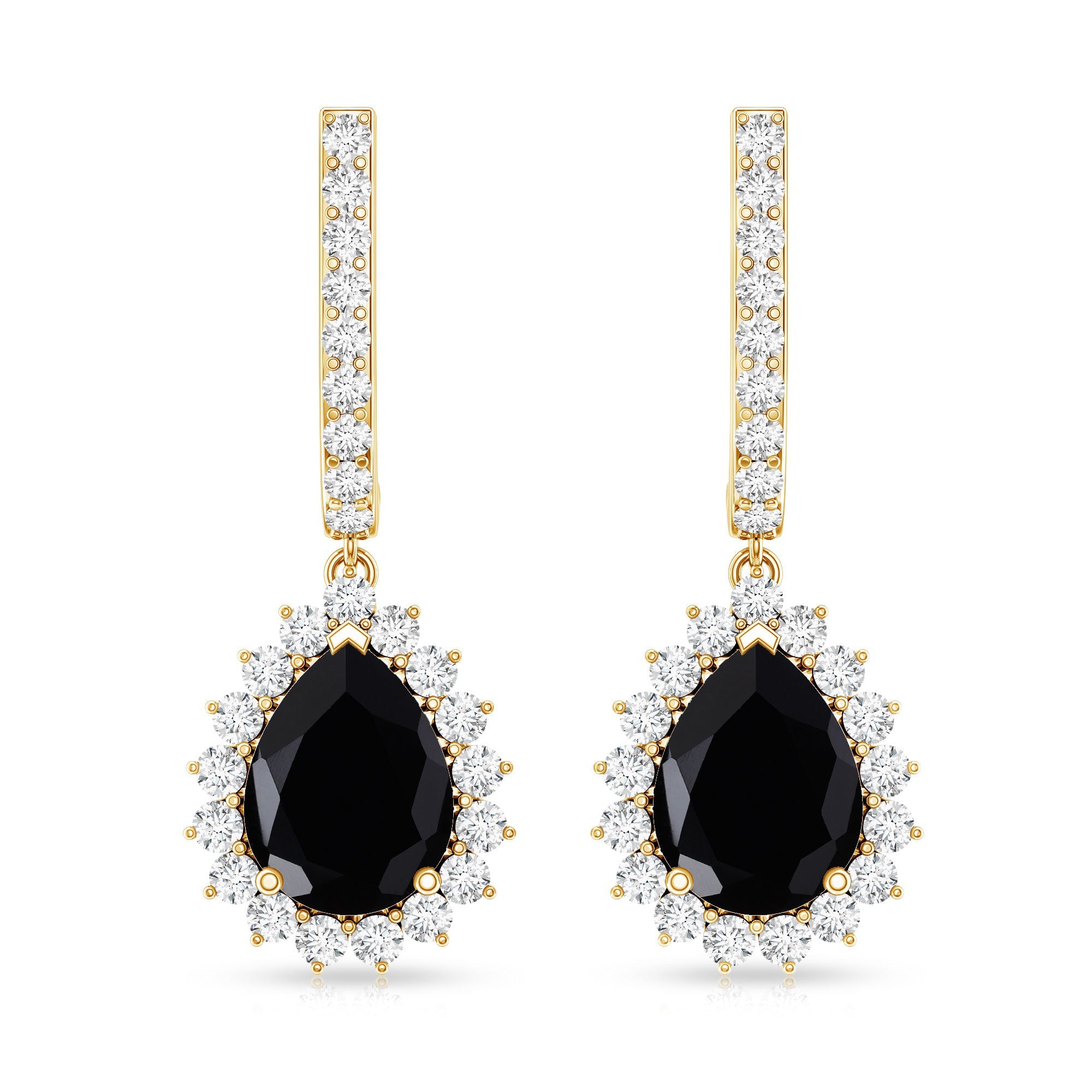 Natural 6X8mm Black Spinel Teardrop Earrings with Moissanite Halo