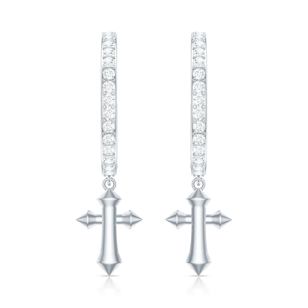 Certified Diamond Cross Drop Hoop Earrings