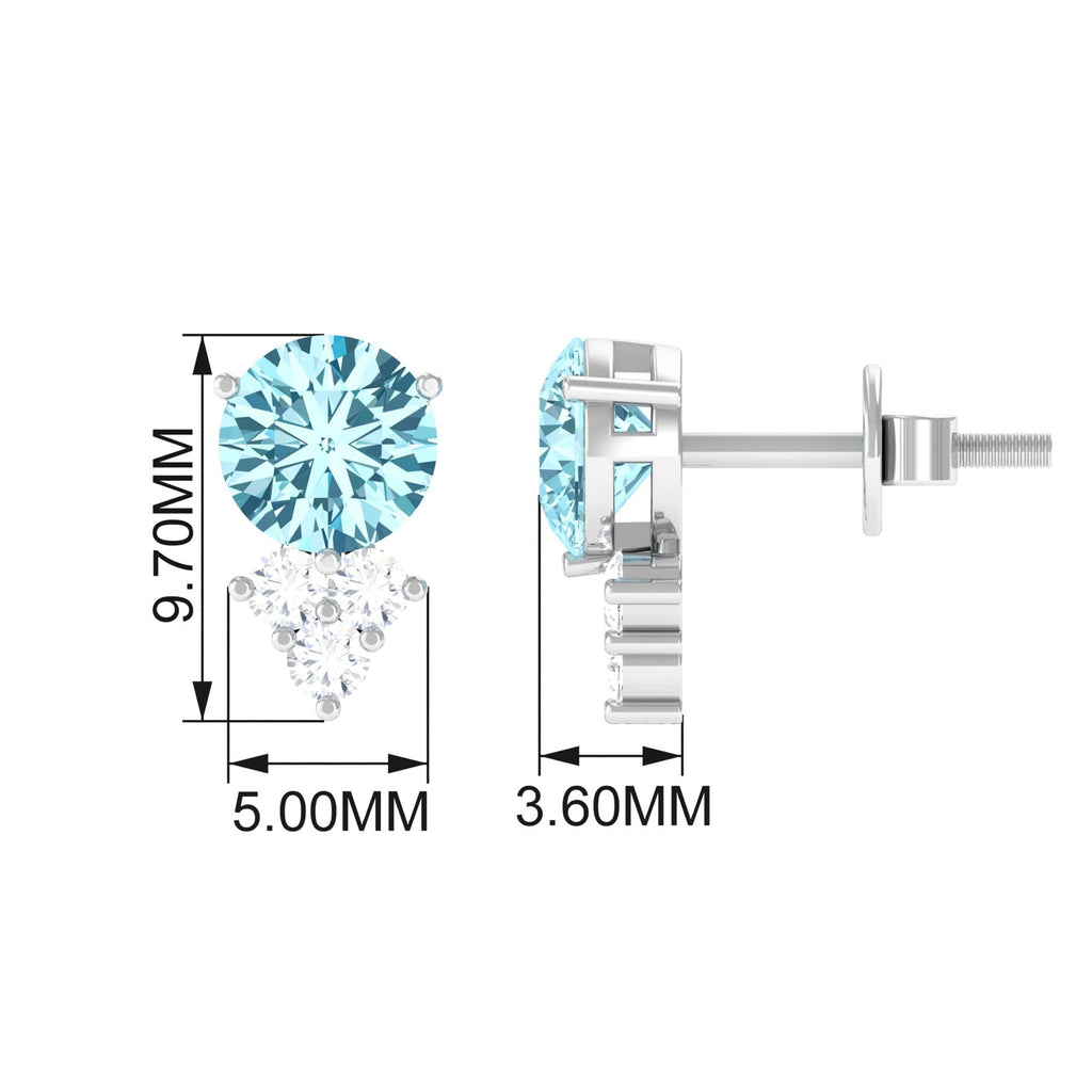 2 CT Natural Aquamarine Stud Earrings with Diamond Trio