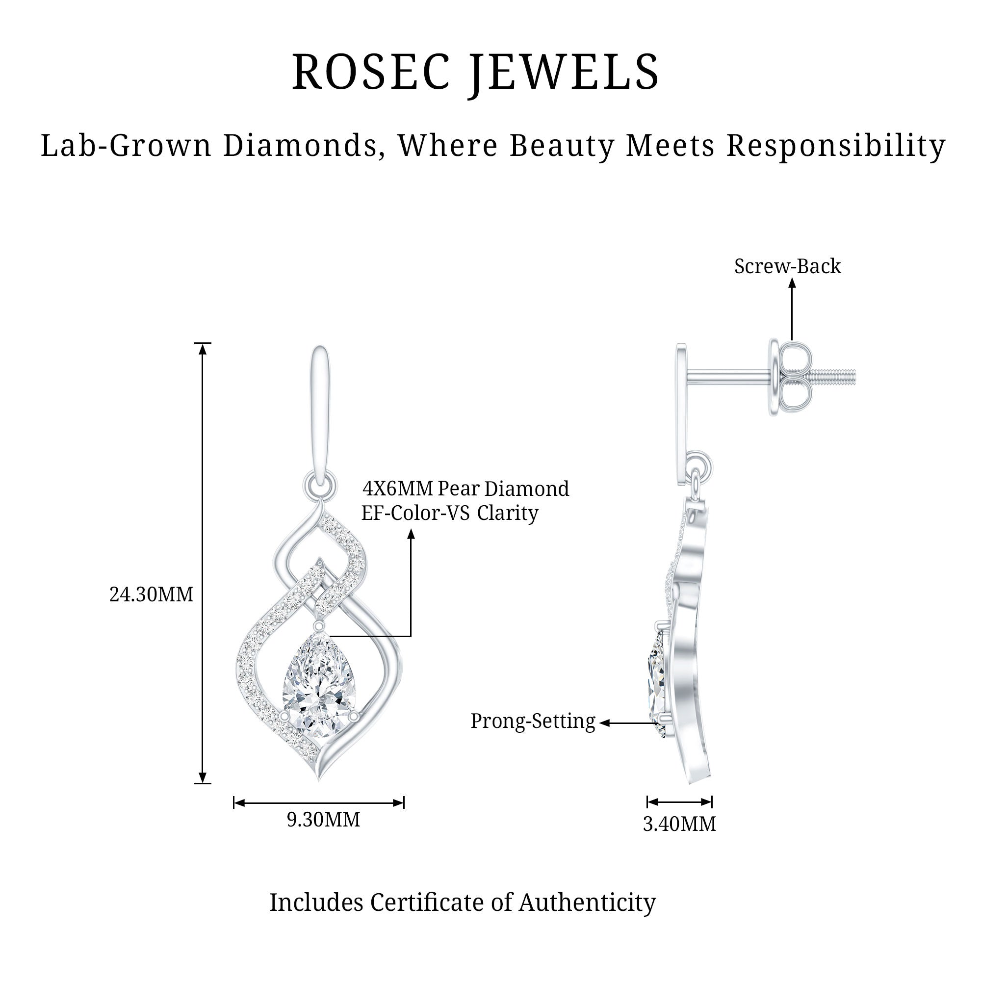 Certified Lab 4X6 MM Pear Shaped Diamond Drop Bridal Earrings