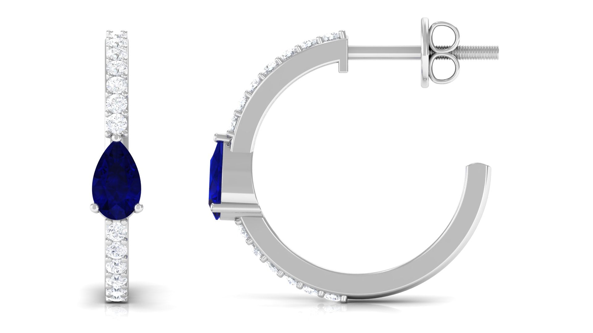 Pear Shaped Blue Sapphire And Diamond Hoop Earrings