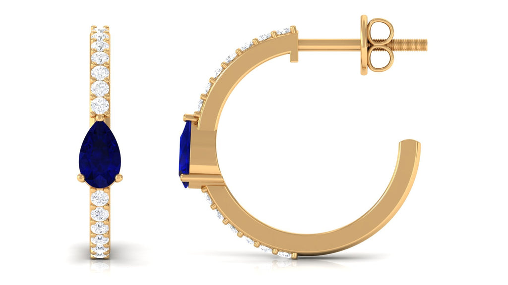 Pear Shaped Blue Sapphire And Diamond Hoop Earrings