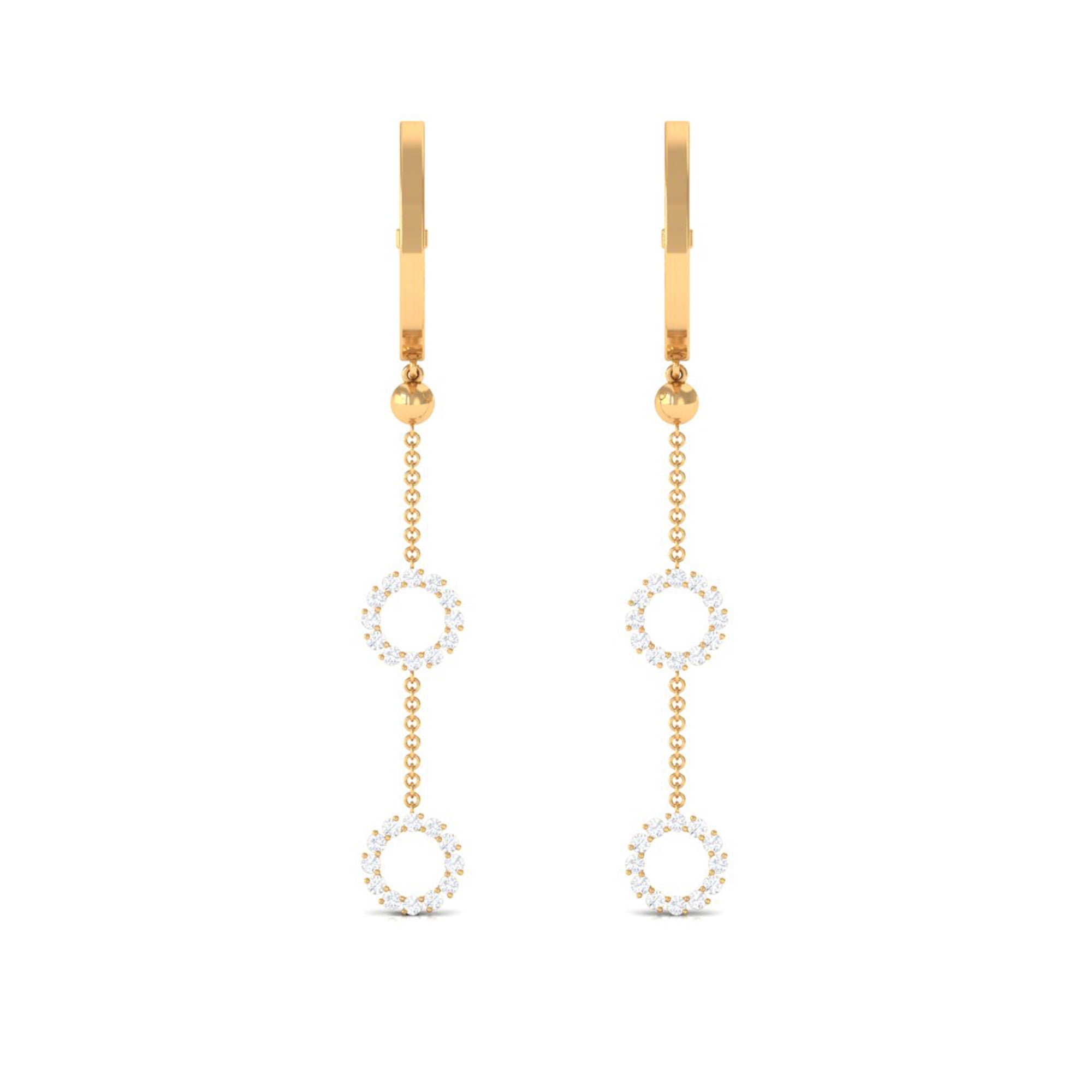1 CT Open Circle Diamond Dangle Chain Hoop Earrings