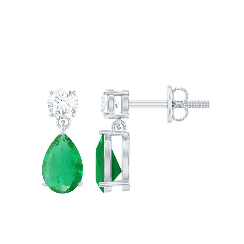 Certified Emerald and Diamond Bridal Teardrop Earrings