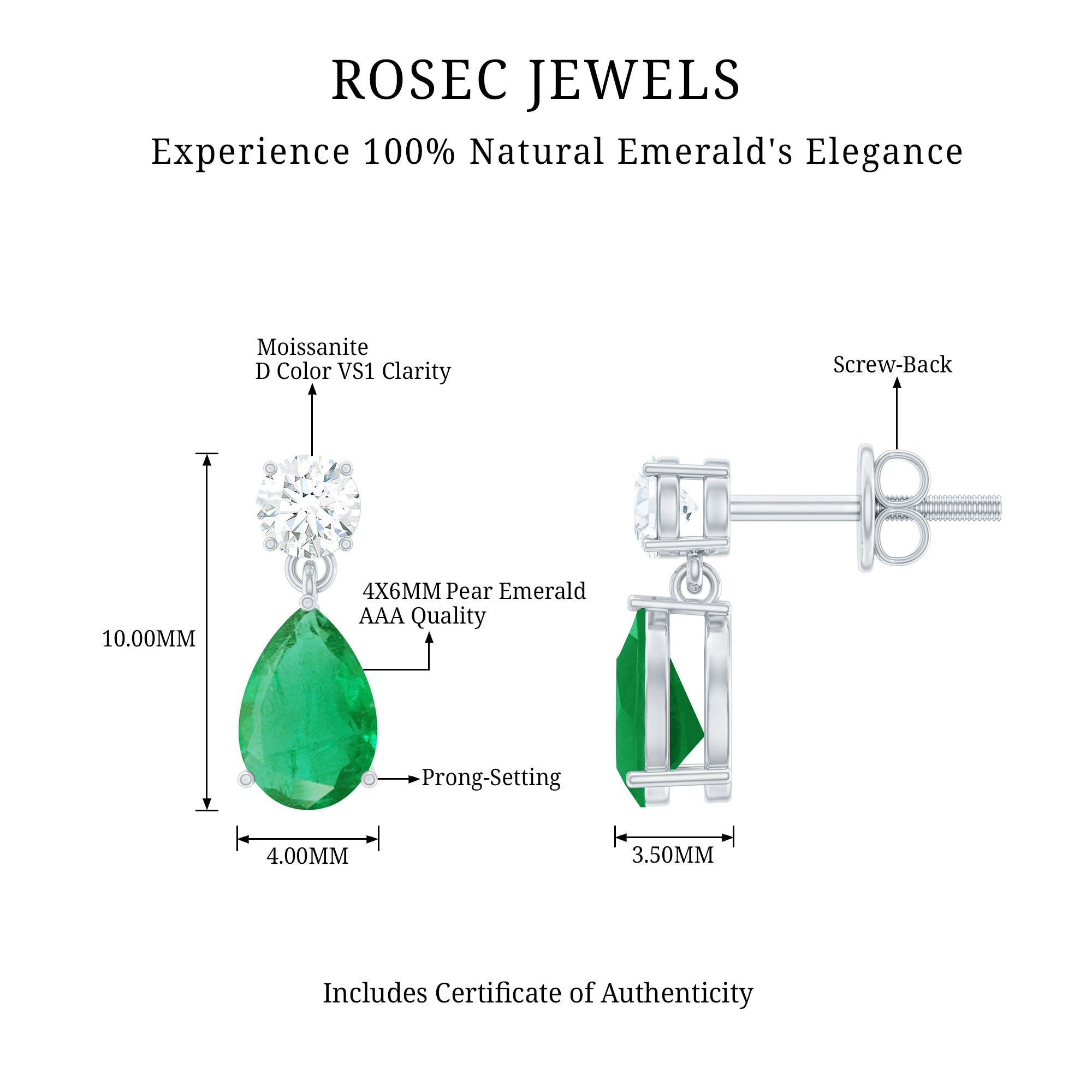 Certified Emerald and Diamond Bridal Teardrop Earrings
