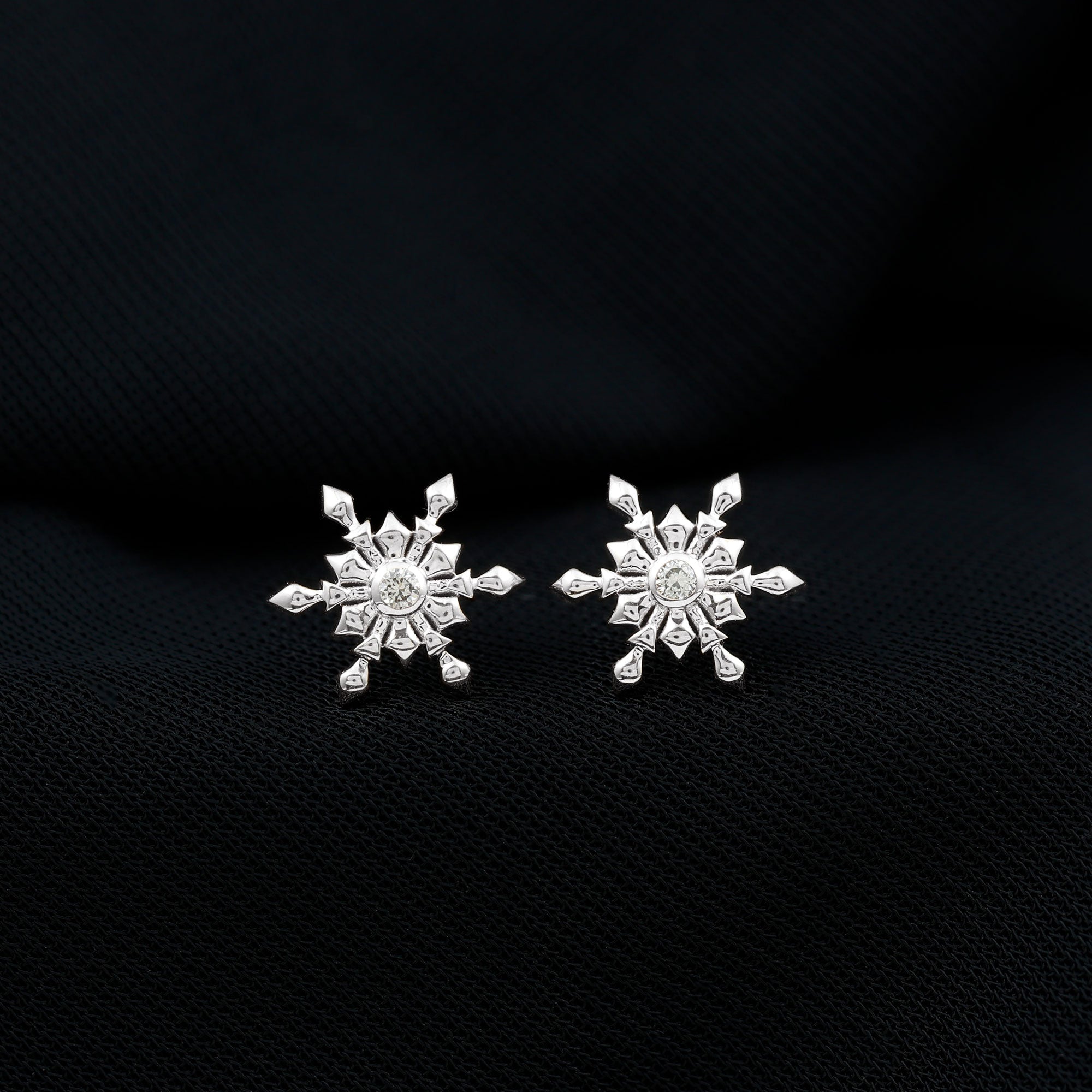 Bezel Set Diamond Snowflake Stud Earrings