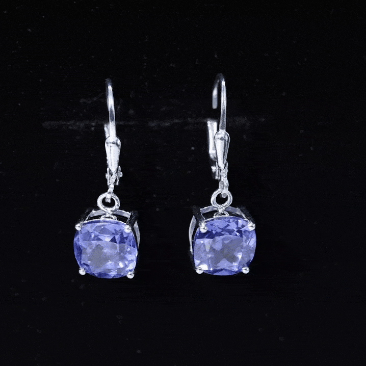 5.5 Carat Cushion Cut Lab Created Tanzanite Solitaire Drop Earrings