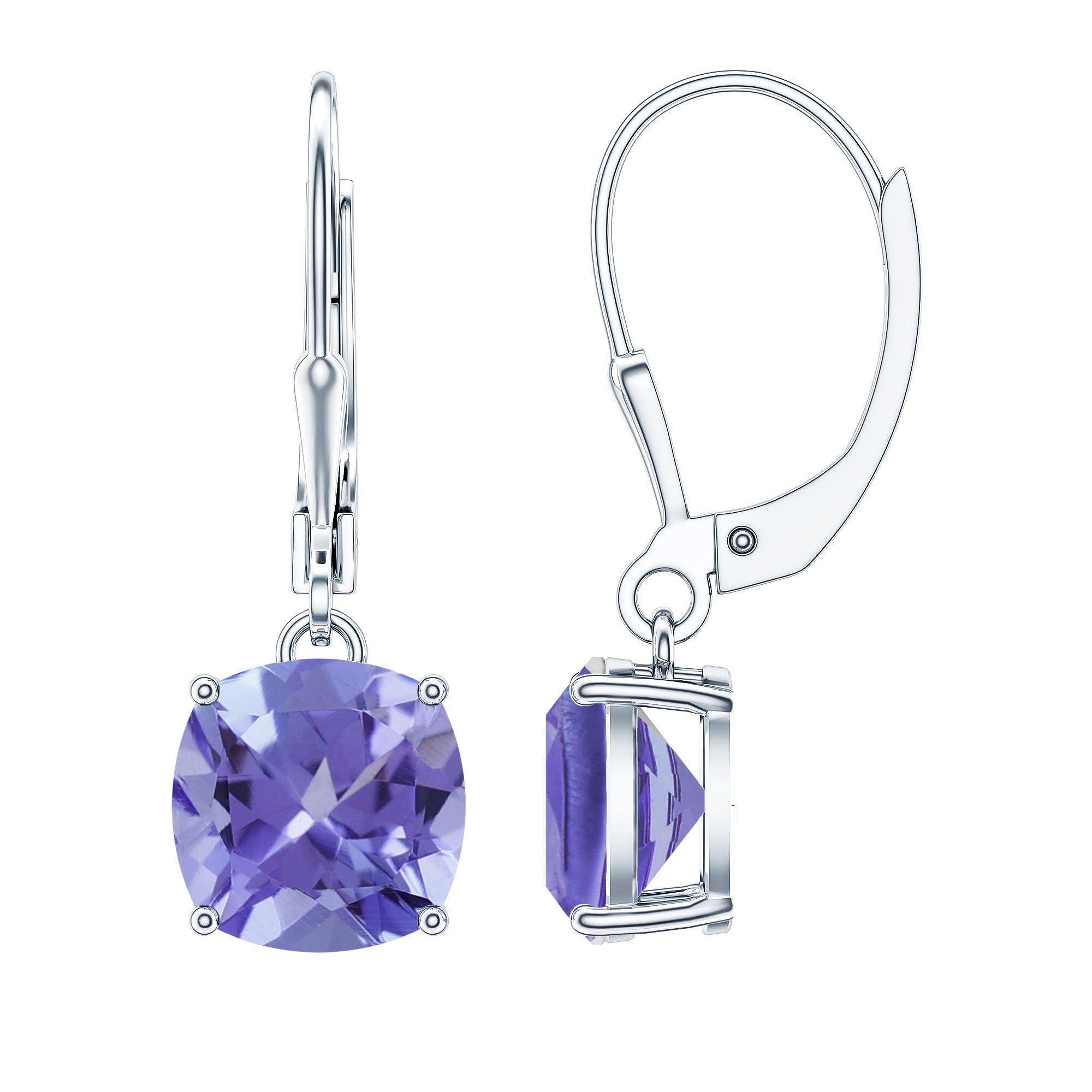 5.5 Carat Cushion Cut Lab Created Tanzanite Solitaire Drop Earrings