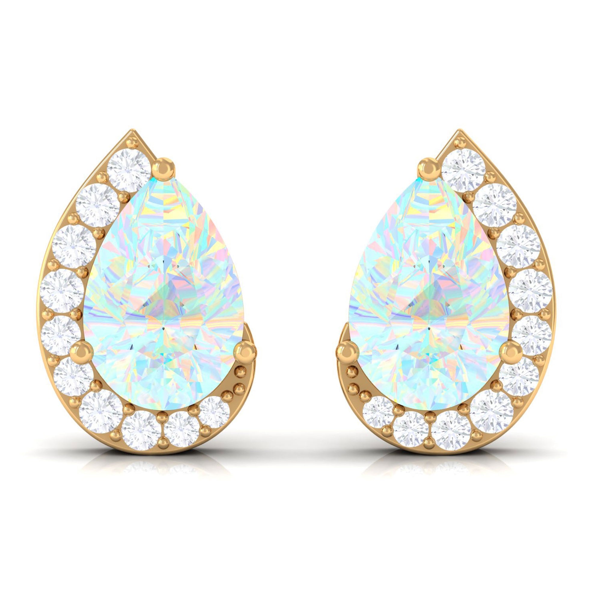 1.5 CT Ethiopian Opal Teardrop Stud Earrings with Diamond