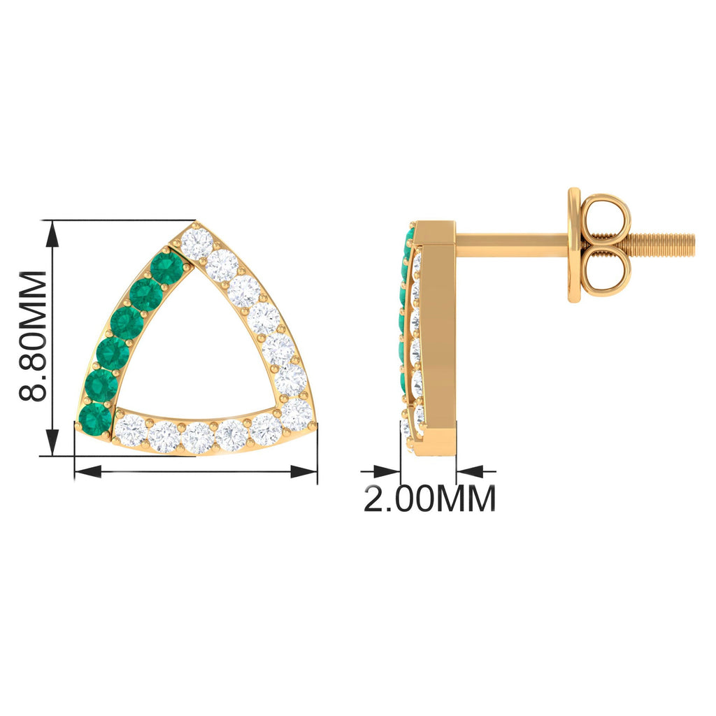 1/2 CT Emerald and Diamond Open Triangle Stud Earrings