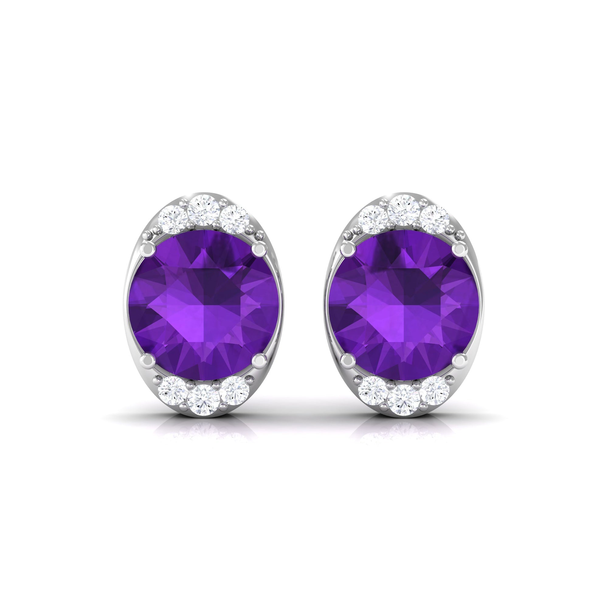 Simple Amethyst and Diamond Stud Earrings