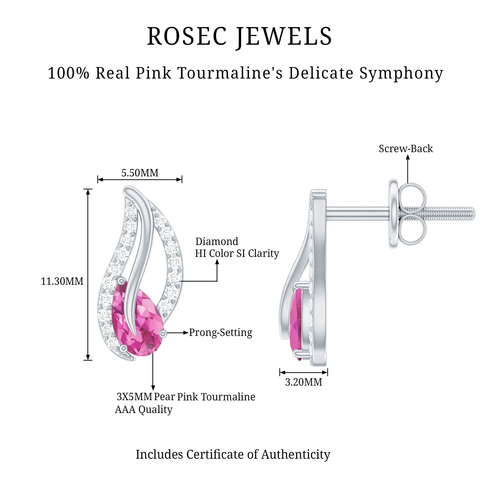 Natural Pink Tourmaline Leaf Earrings with Diamond