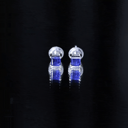 0.9 Carat Solitaire Blue Sapphire Princess Cut Stud Earrings