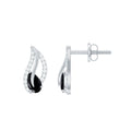 Genuine Pear Shape Black Onyx leaf Stud Earrings With Certificate