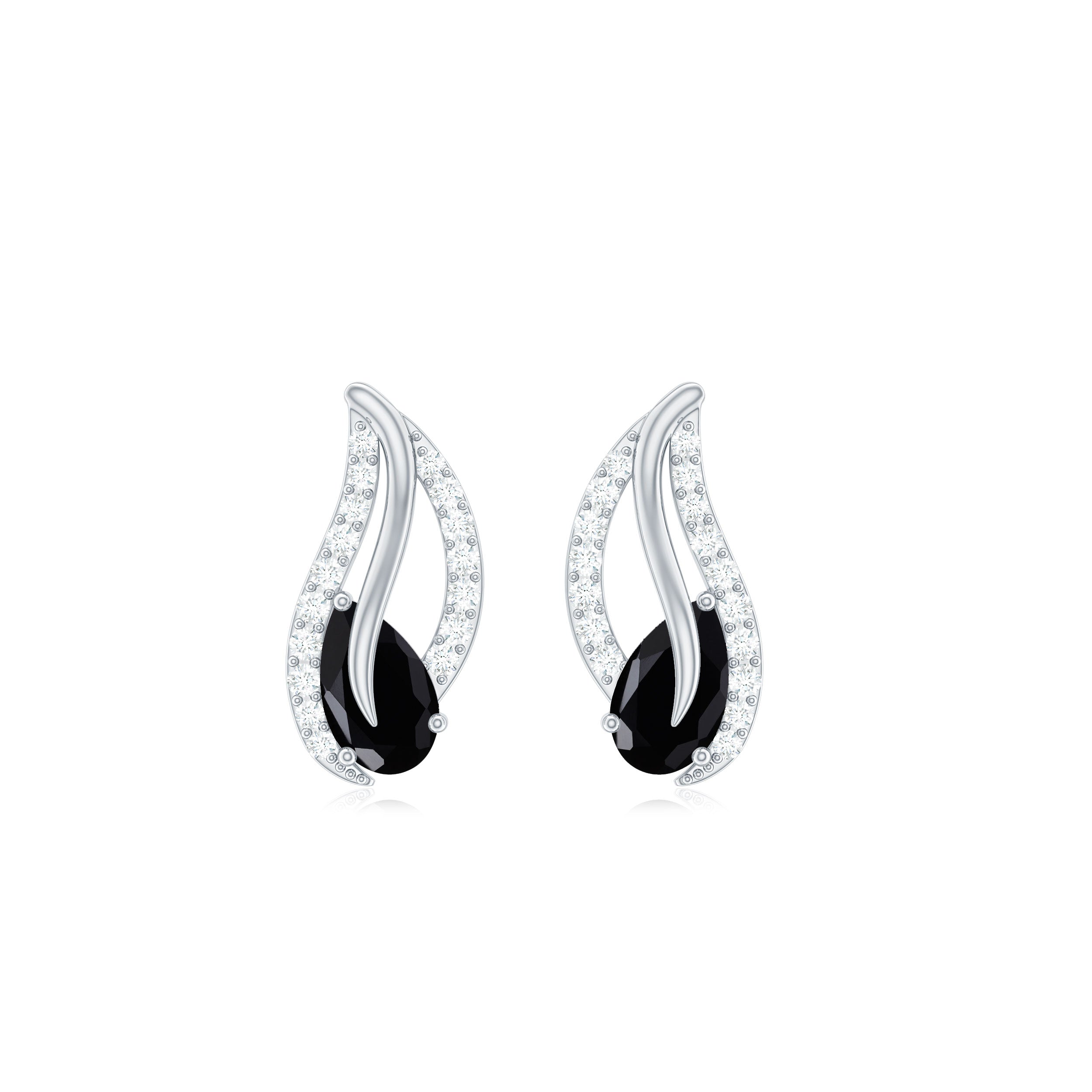 Genuine Pear Shape Black Onyx leaf Stud Earrings With Certificate