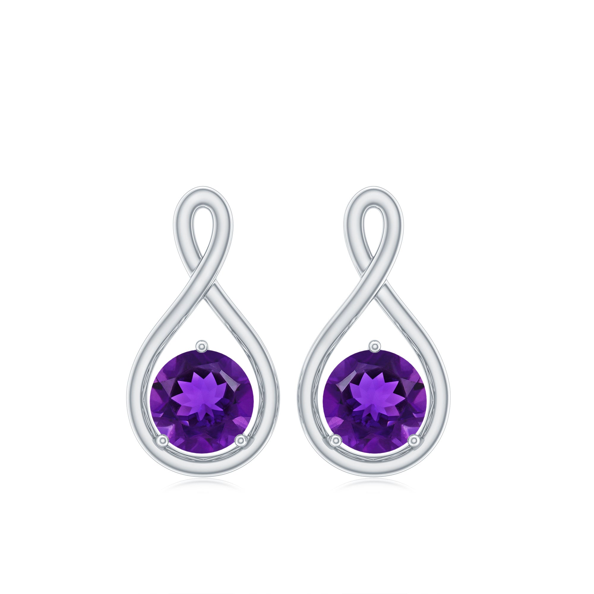 Genuine Solitaire Amethyst Infinity Earrings with Screw Back