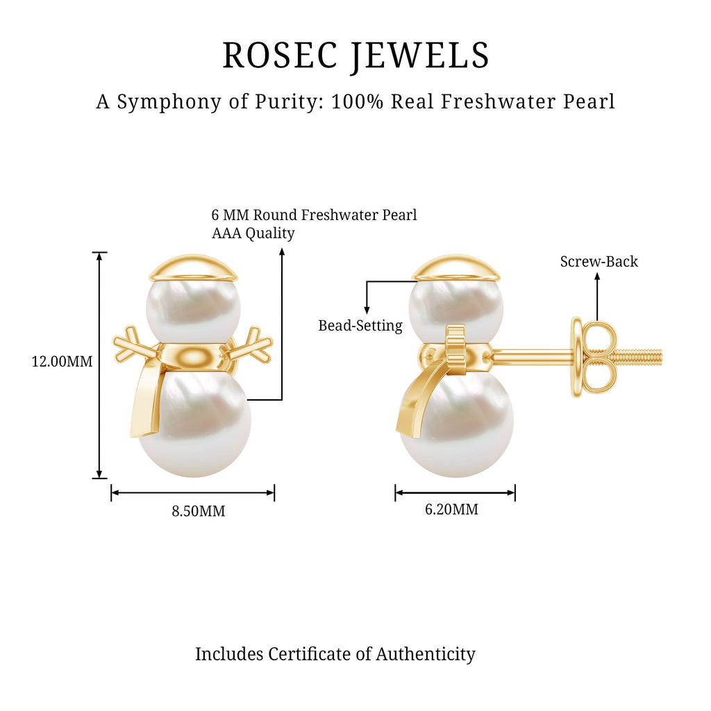 Natural Freshwater Pearl Snowman Stud Earrings