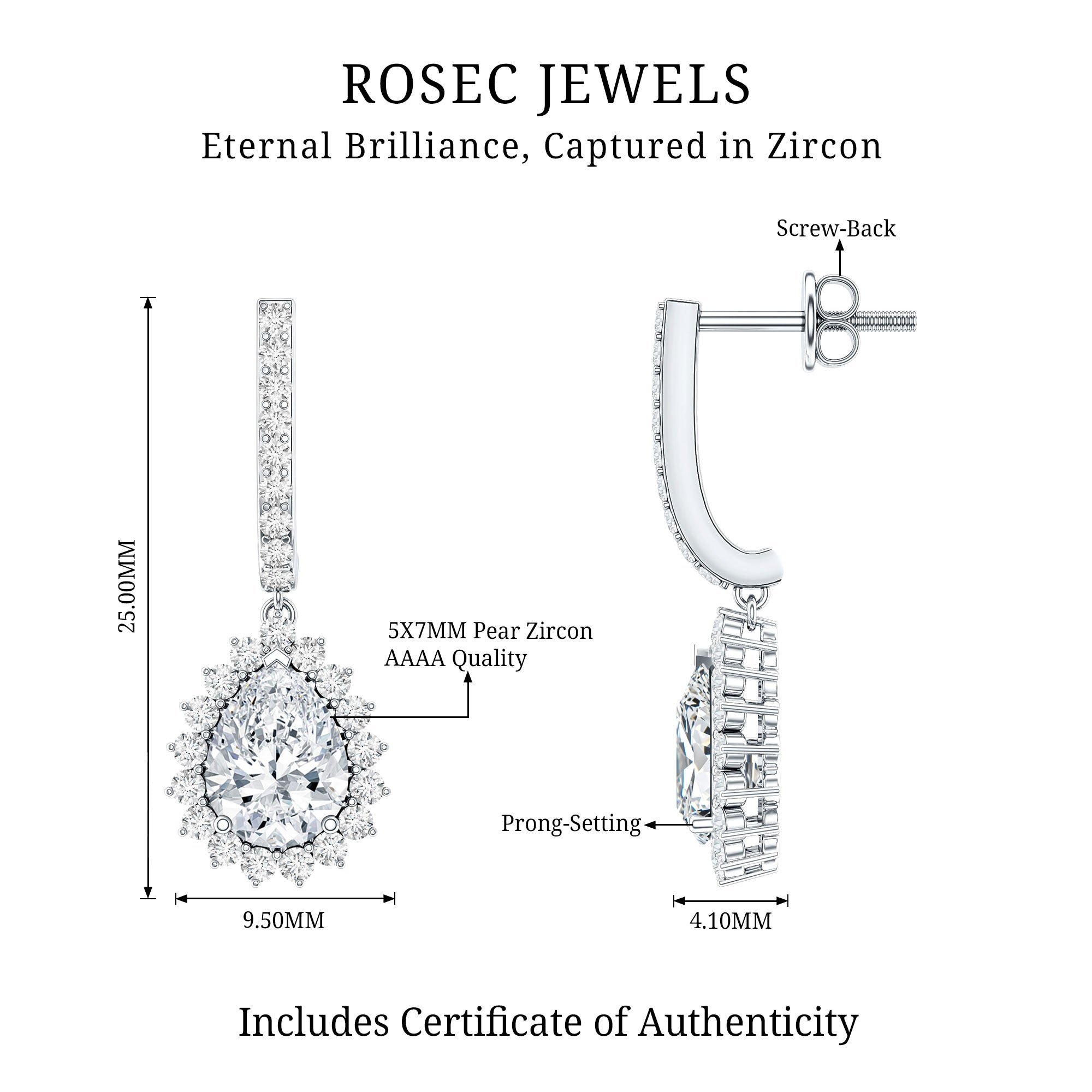 Certified Zircon Teardrop Bridal Hoop Drop Earrings