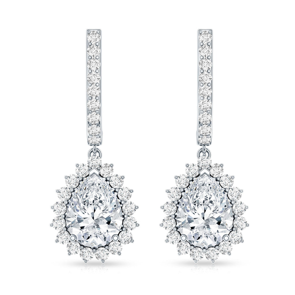 Certified Zircon Teardrop Bridal Hoop Drop Earrings