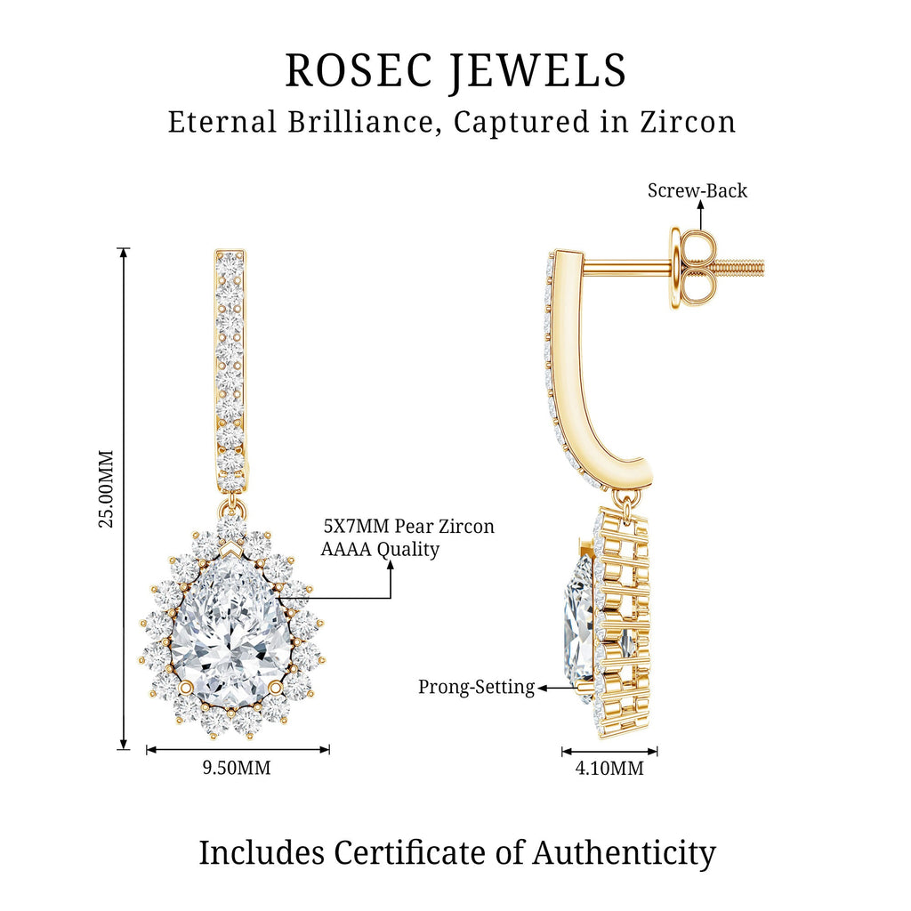 Certified Zircon Teardrop Bridal Hoop Drop Earrings
