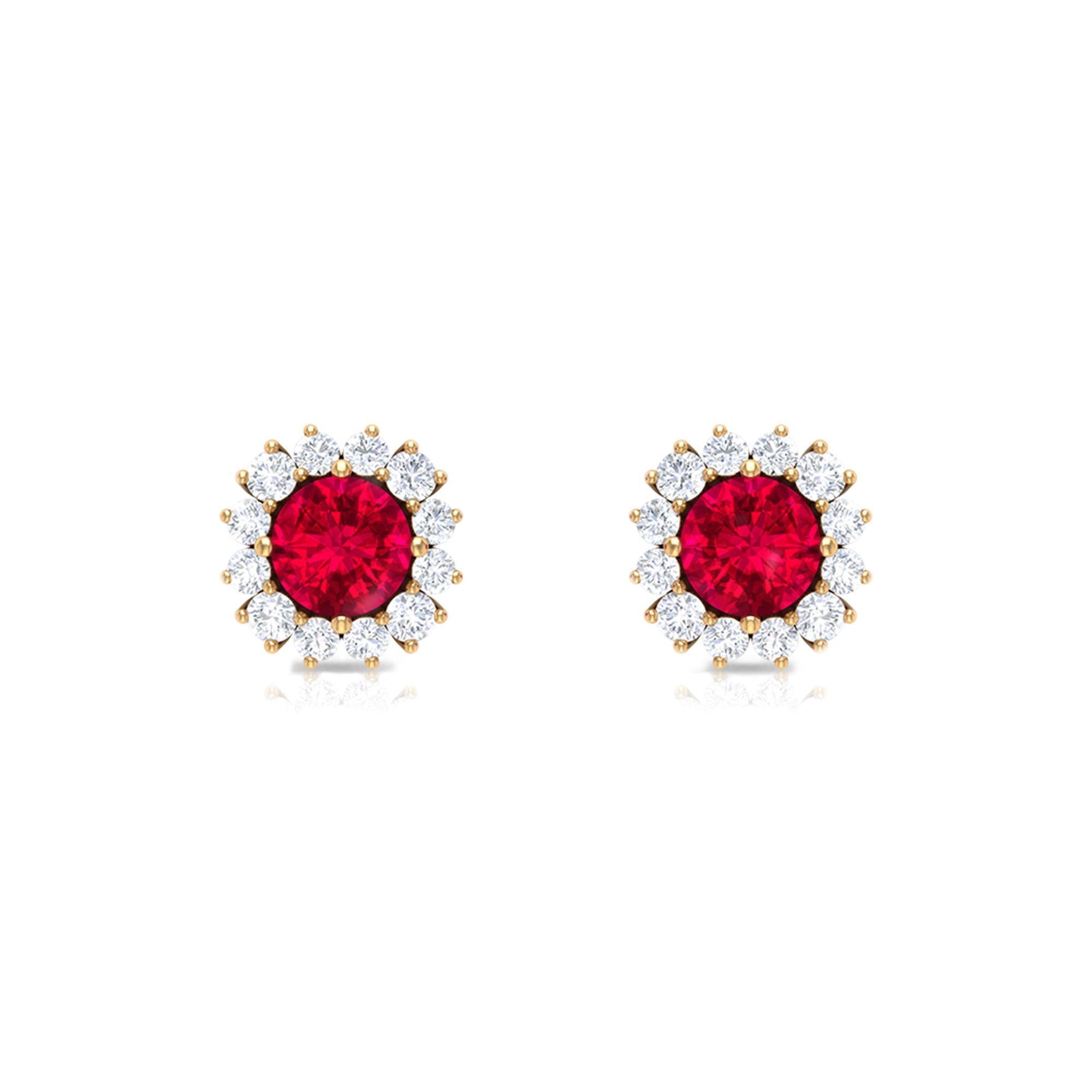 1.75 CT Lab Created Ruby Classic Stud Earring with Diamond Halo
