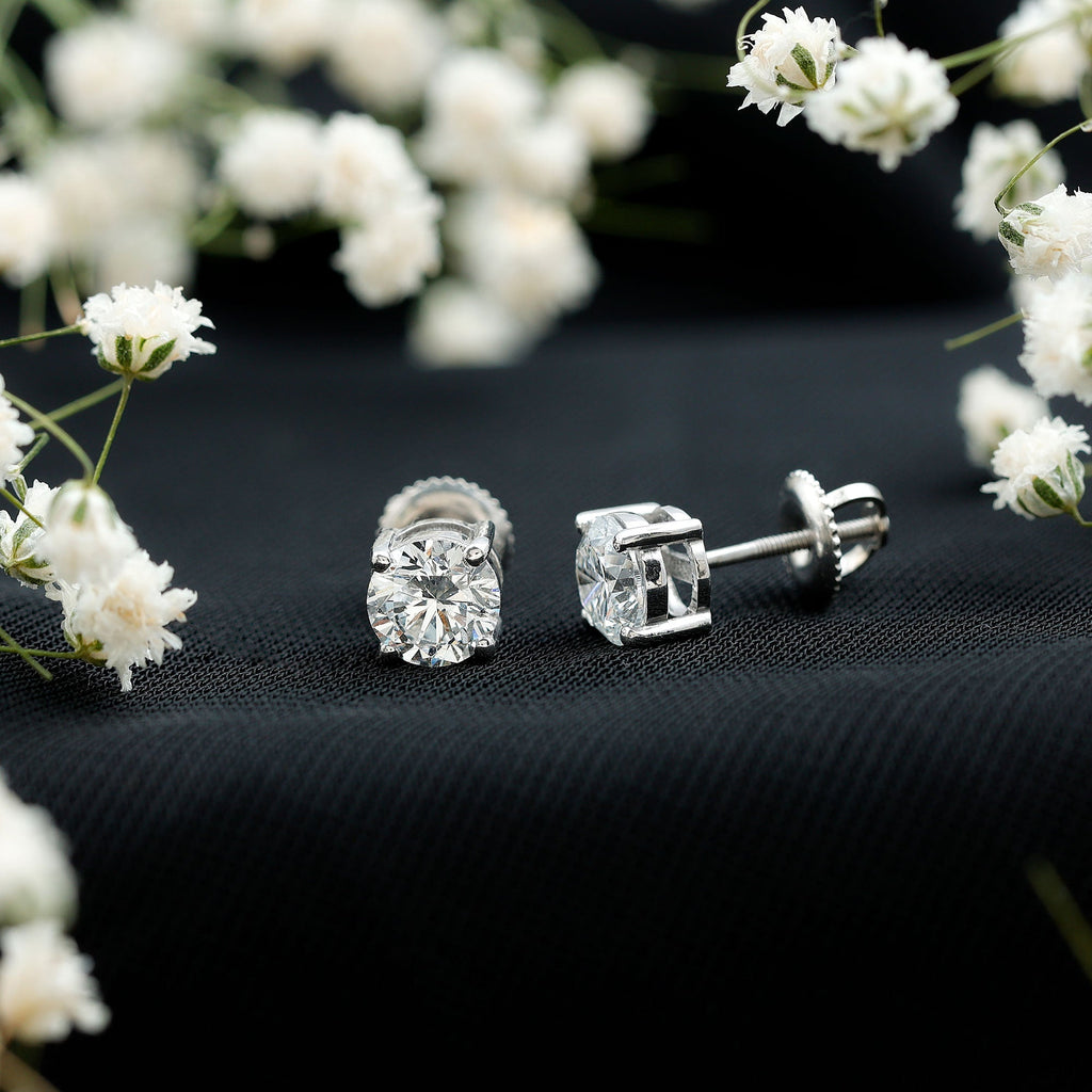 Solitaire 1.9 Carat Lab Grown Diamond Stud Earrings with Screw Back