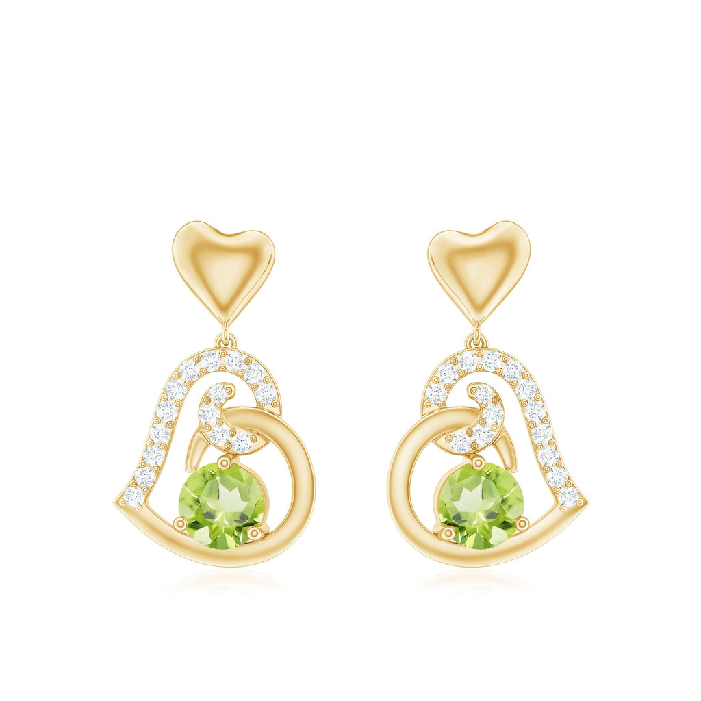Solitaire Peridot Heart Drop Earrings with Diamond Accent