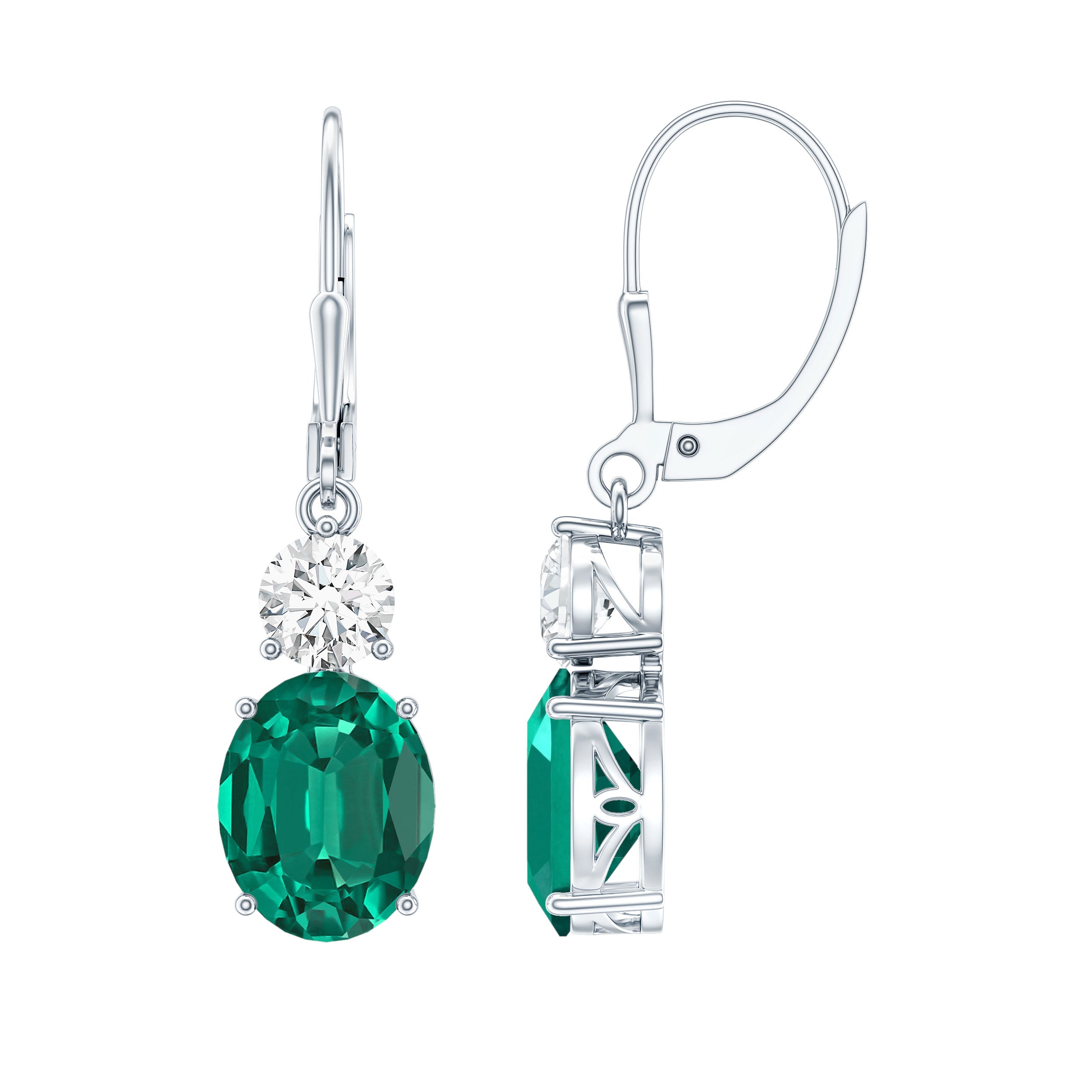 Certified 6 Carat Oval Cut Lab Grown Emerald Drop Hoop Earrings