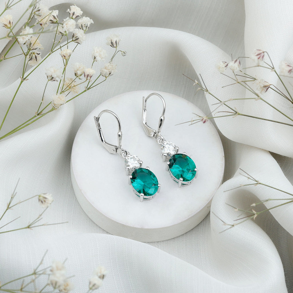 Certified 6 Carat Oval Cut Lab Grown Emerald Drop Hoop Earrings