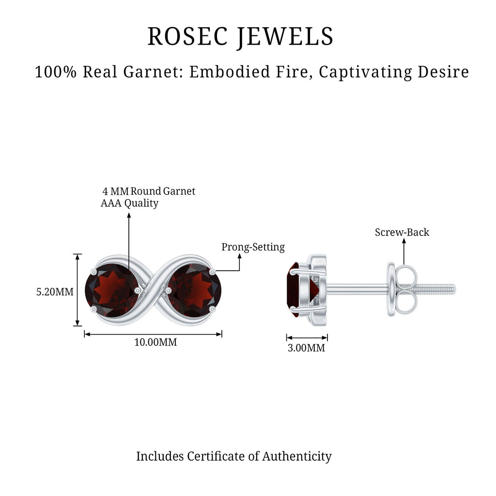 Natural Garnet Infinity Stud Earrings with Screw Backs