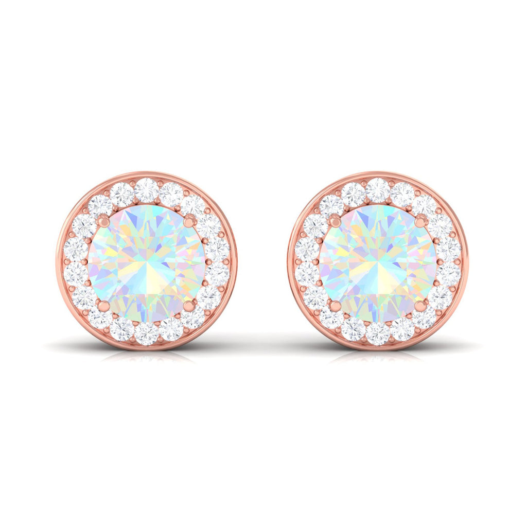 1.6 Carat Round Ethiopian Opal and Diamond Halo Stud Earrings