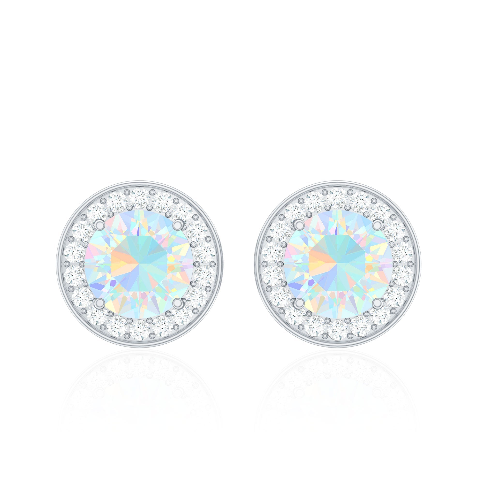 1.6 Carat Round Ethiopian Opal and Diamond Halo Stud Earrings