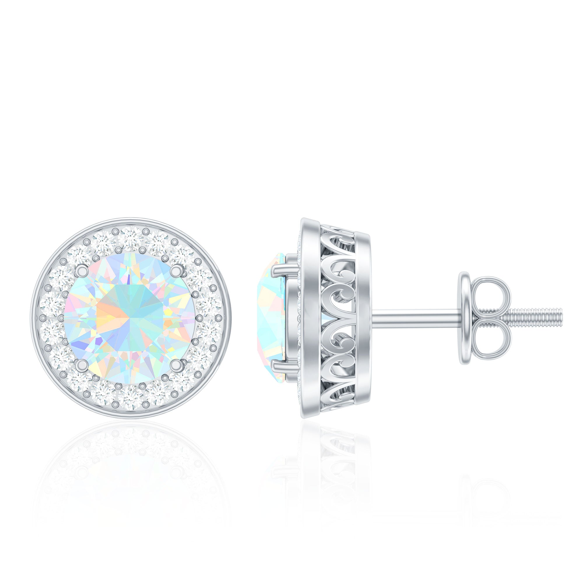 1.6 Carat Round Ethiopian Opal and Diamond Halo Stud Earrings