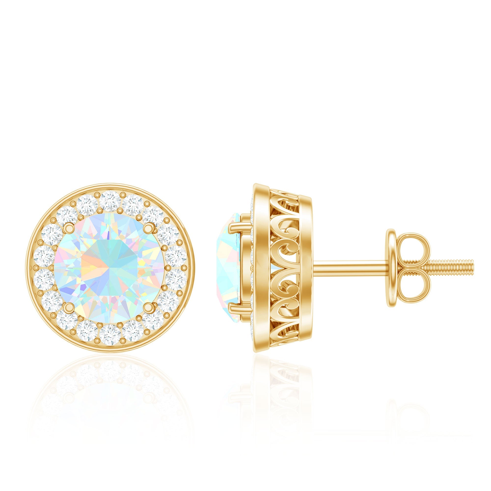 1.6 Carat Round Ethiopian Opal and Diamond Halo Stud Earrings