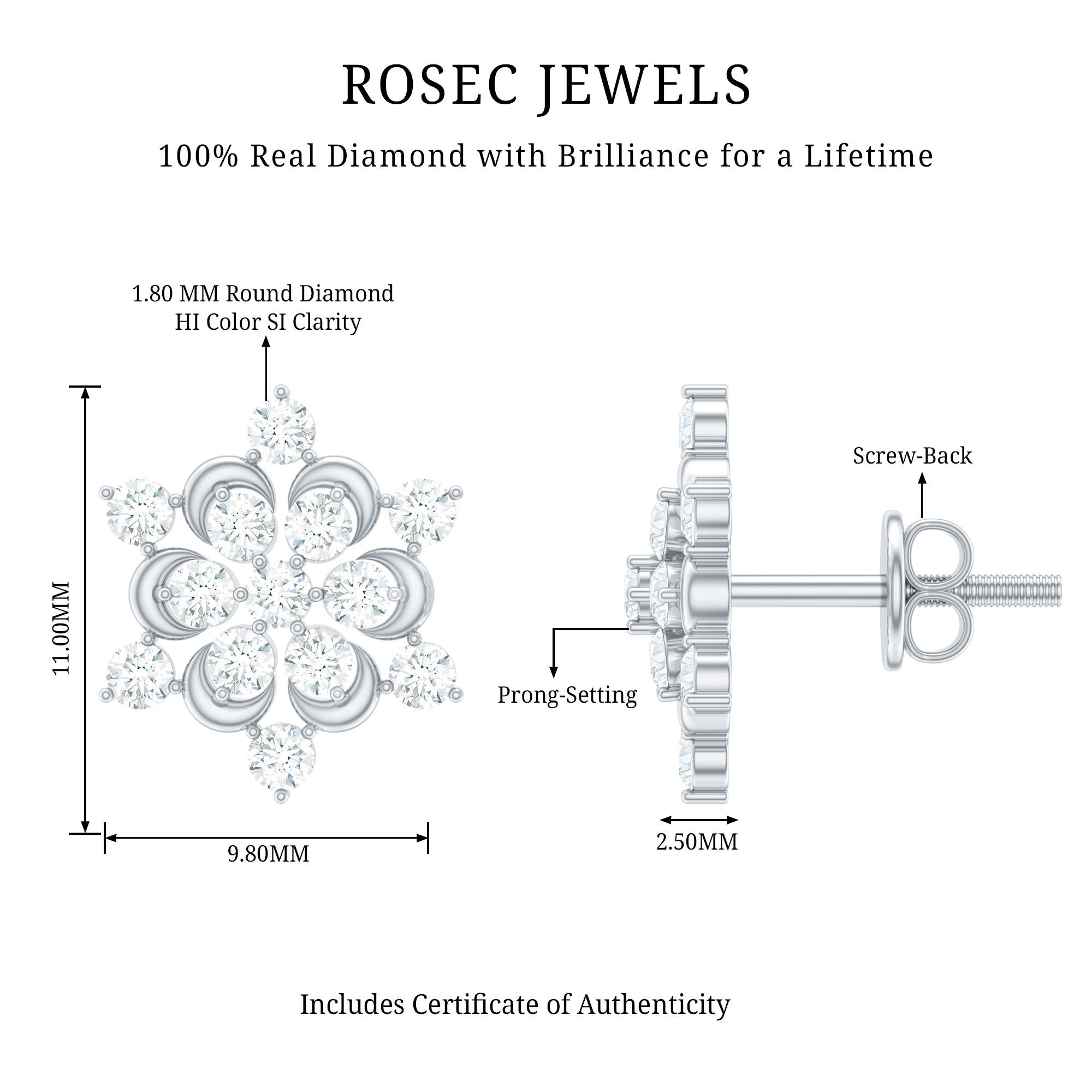 Certified Diamond Snowflake Stud Earrings