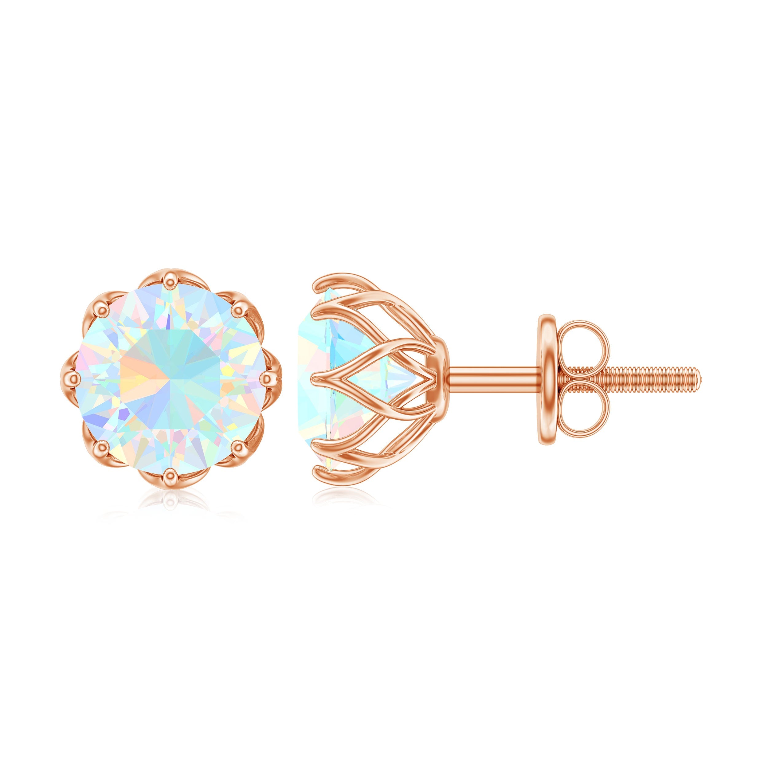6 MM Decorative Ethiopian Opal Solitaire Stud Earrings