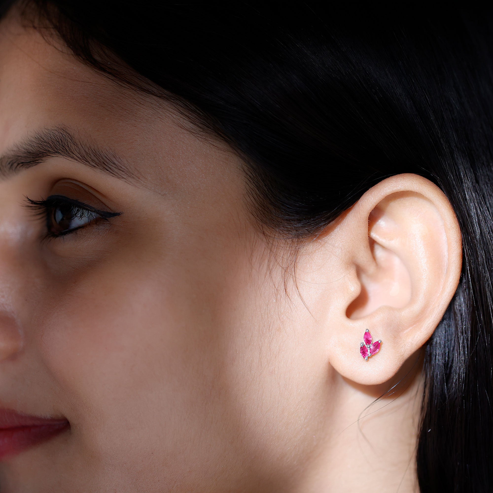 Certified Marquise Shape Ruby Leaf Stud Earrings for Women